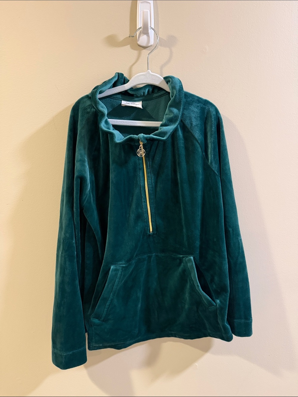 Lilly Pulitzer Emerald Green Velvet Pullover with Gold Tone Zipper